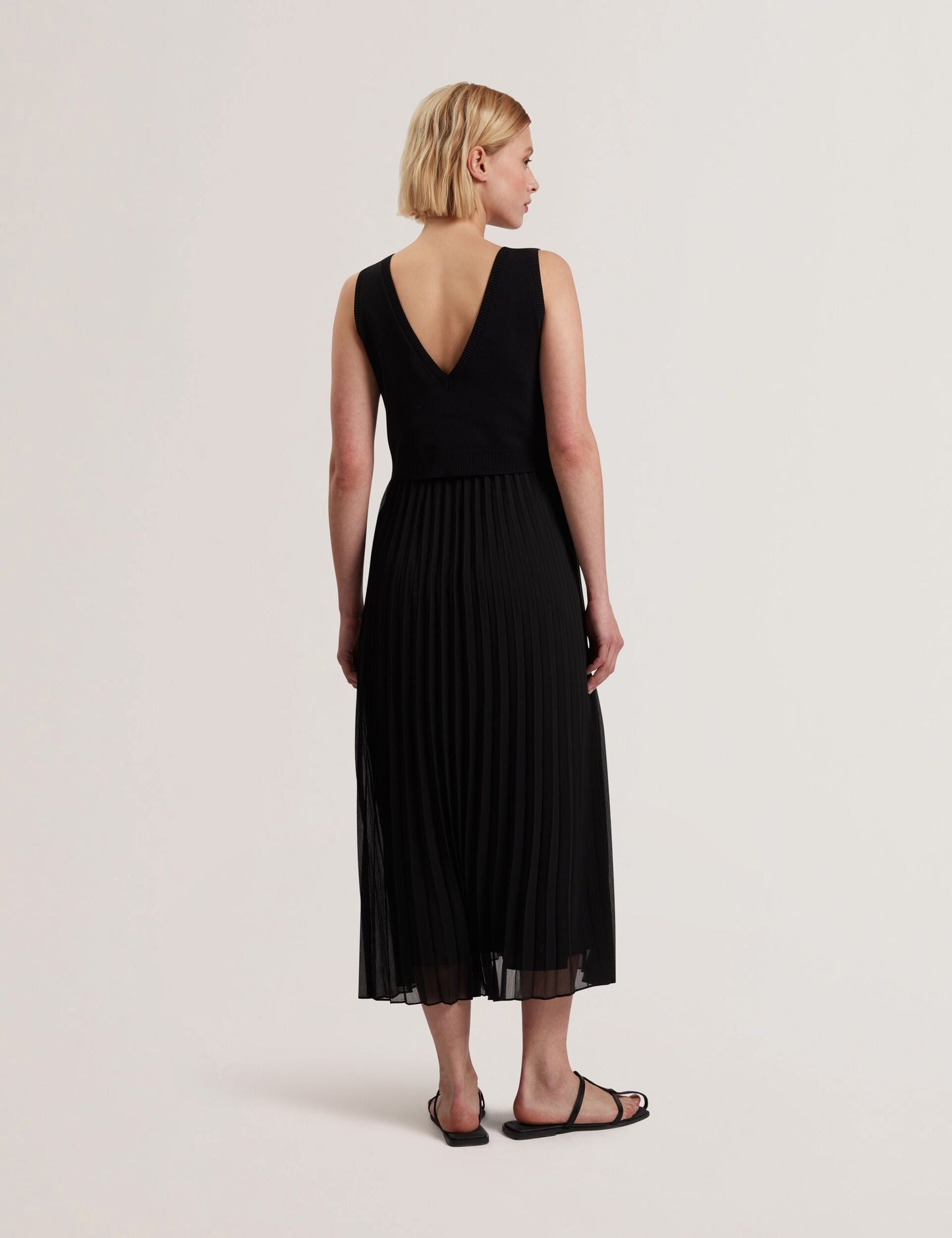 Ted Baker LARNAHH - Pleated Midi Dress With Removable Knit Tank BLACK