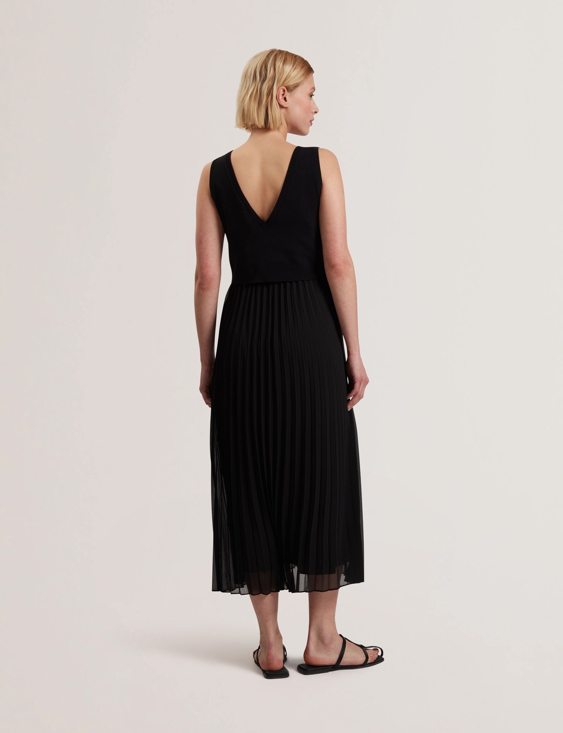 Ted Baker LARNAHH - Pleated Midi Dress With Removable Knit Tank BLACK