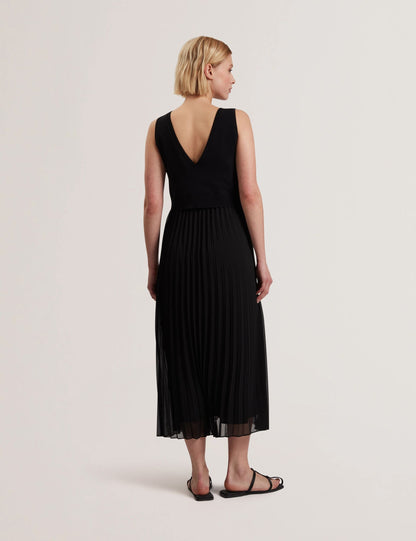 Ted Baker LARNAHH - Pleated Midi Dress With Removable Knit Tank BLACK