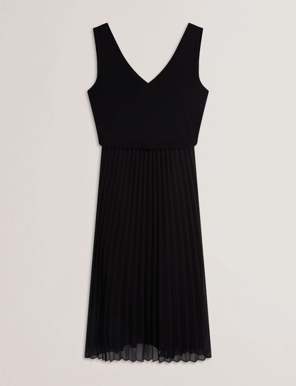 Ted Baker LARNAHH - Pleated Midi Dress With Removable Knit Tank BLACK