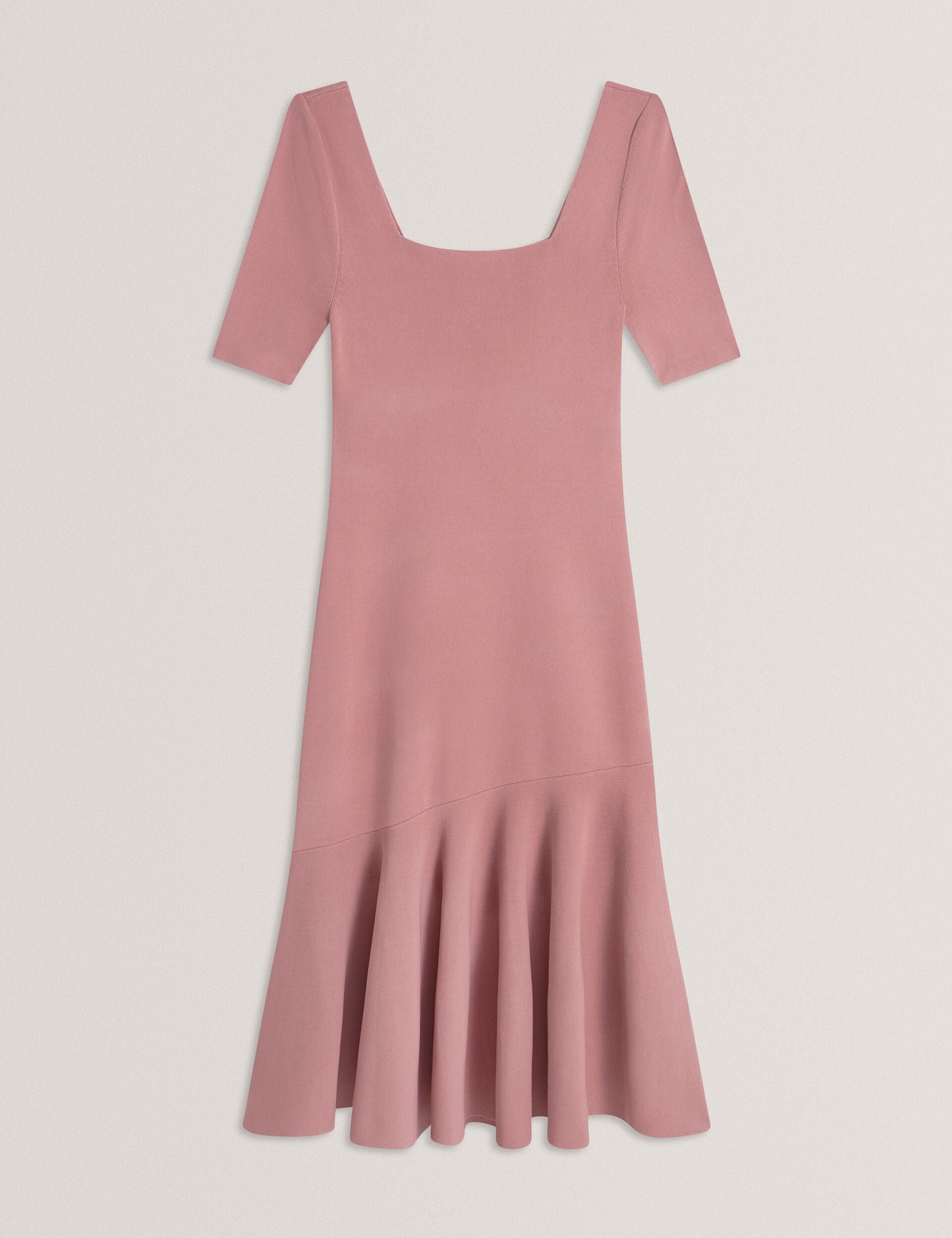 Ted Baker MIYHAA - Flippy Hem Square Neck Knitted Midi Dress MID PINK