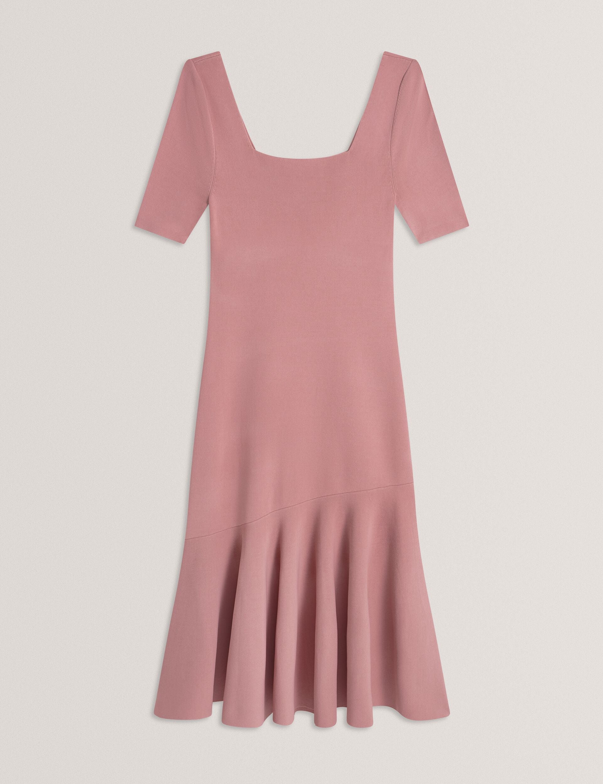 Ted Baker MIYHAA - Flippy Hem Square Neck Knitted Midi Dress MID PINK