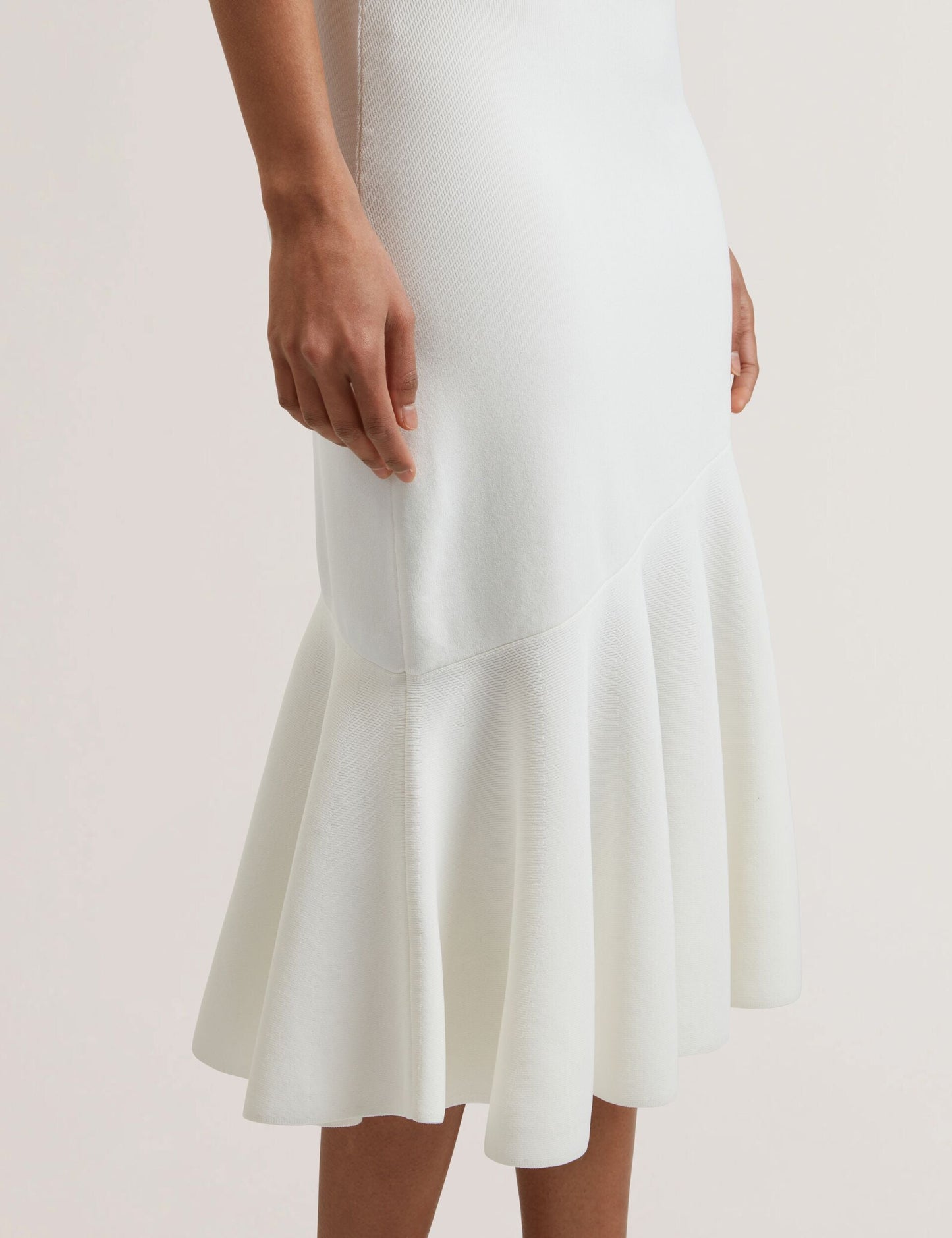 Ted Baker MIYHAA - Flippy Hem Square Neck Knitted Midi Dress IVORY
