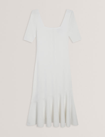 Ted Baker MIYHAA - Flippy Hem Square Neck Knitted Midi Dress IVORY