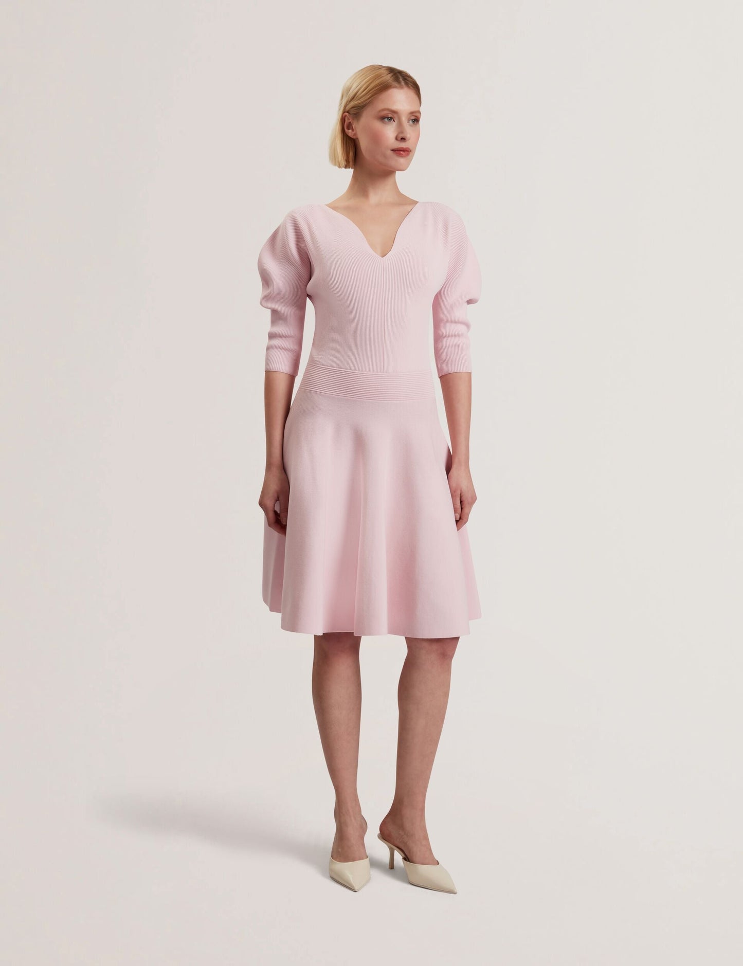 Ted Baker JESCKA - Structured Puff Sleeve Knitted Skater Dress LIGHT PINK