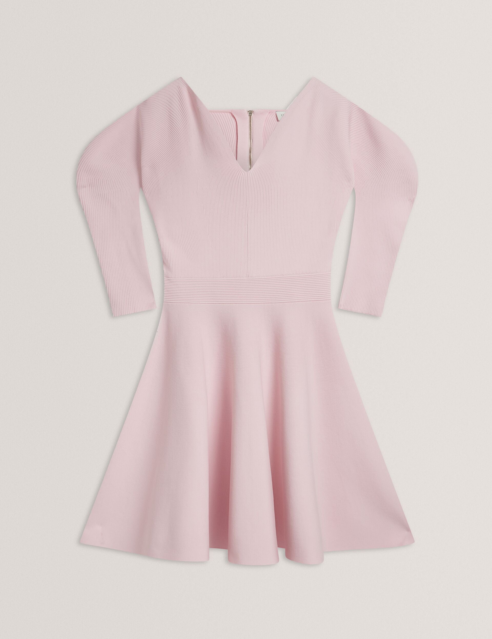 Ted Baker JESCKA - Structured Puff Sleeve Knitted Skater Dress LIGHT PINK