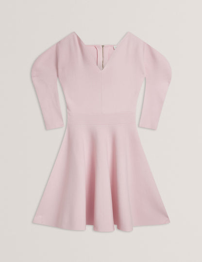 Ted Baker JESCKA - Structured Puff Sleeve Knitted Skater Dress LIGHT PINK