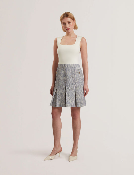 Ted Baker VULPAM - Sleeveless Knit Bodice Boucle Mini Dress LIGHT BLUE