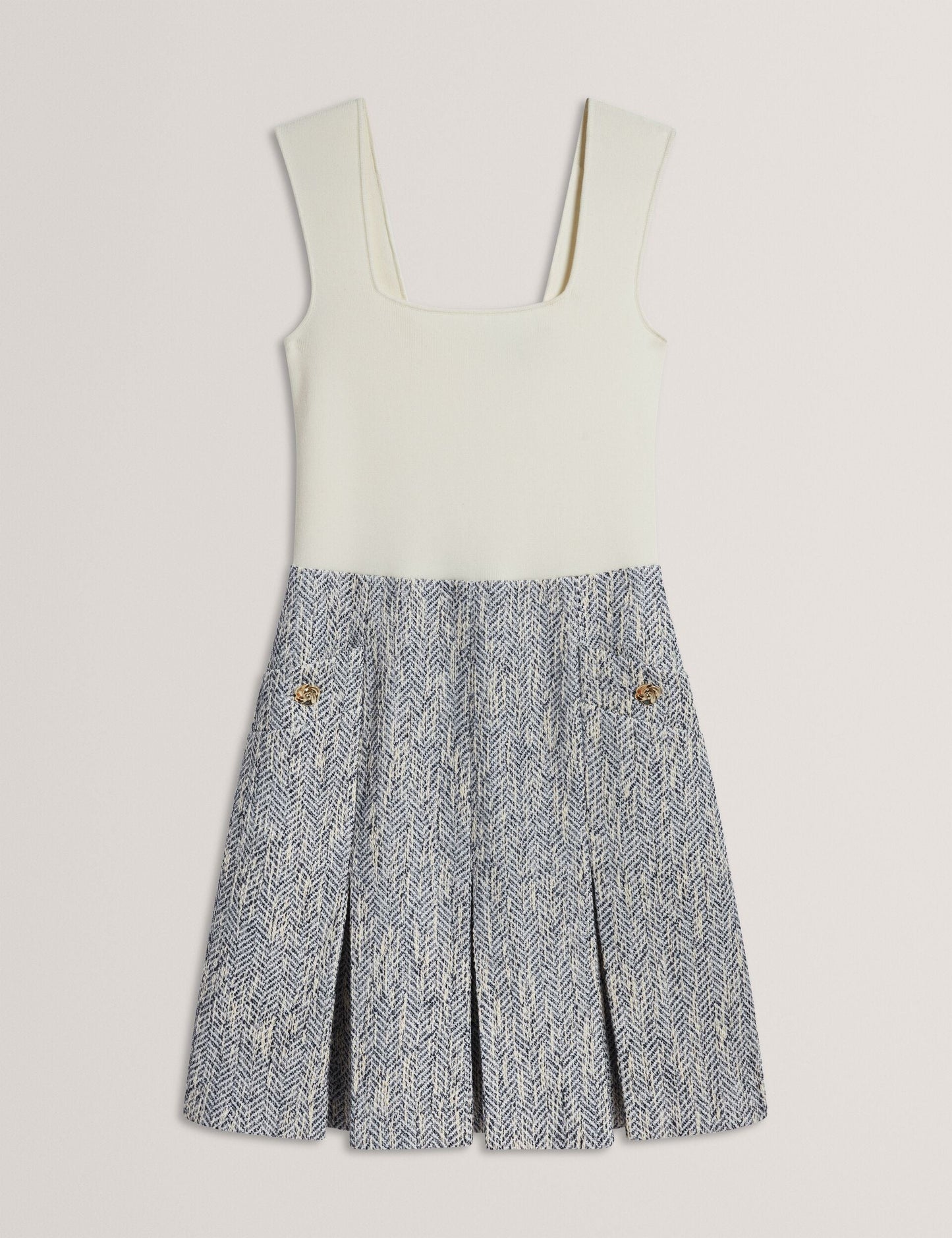Ted Baker VULPAM - Sleeveless Knit Bodice Boucle Mini Dress LIGHT BLUE