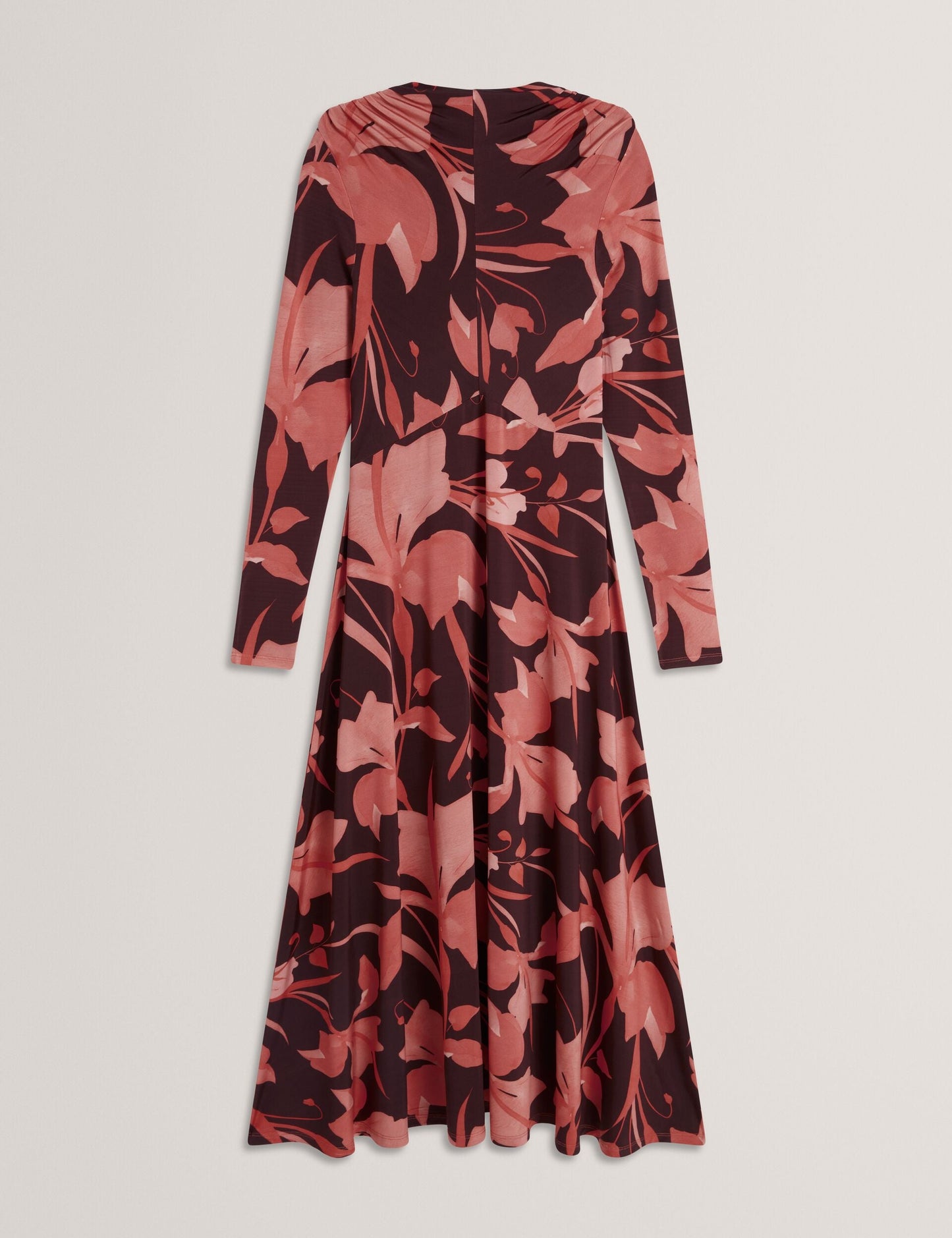 Ted Baker STARLAH - Slinky Printed Jersey Long Sleeve Midi Dress DARK BROWN