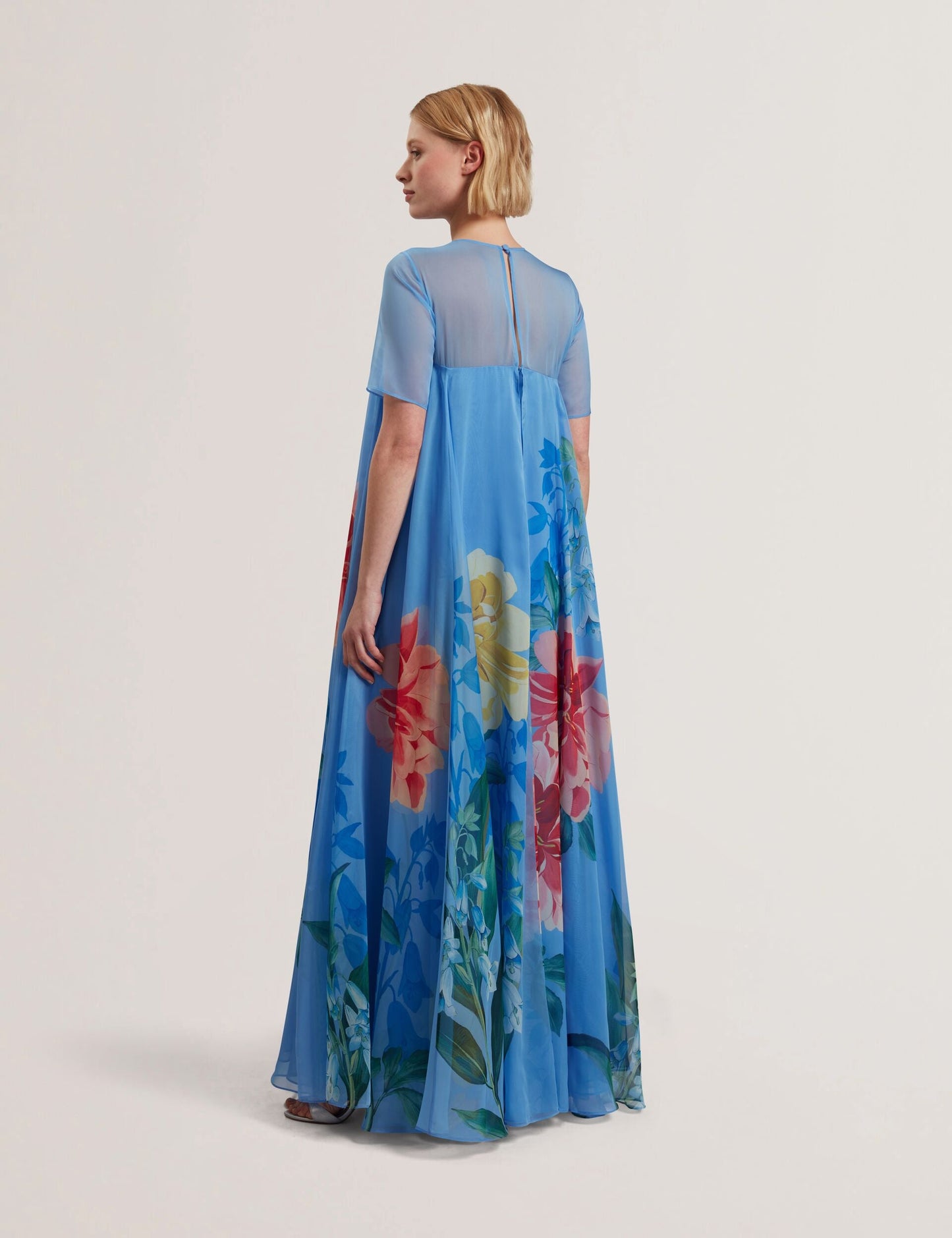 Ted Baker MALRIE - Sheer Neck Floral Trapeze Maxi Dress MID BLUE
