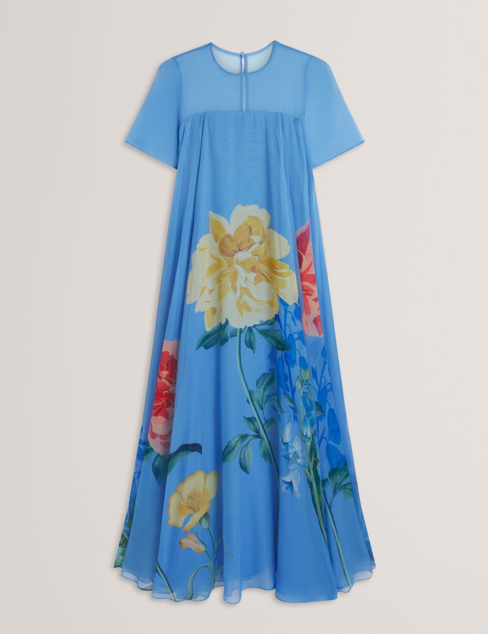 Ted Baker MALRIE - Sheer Neck Floral Trapeze Maxi Dress MID BLUE