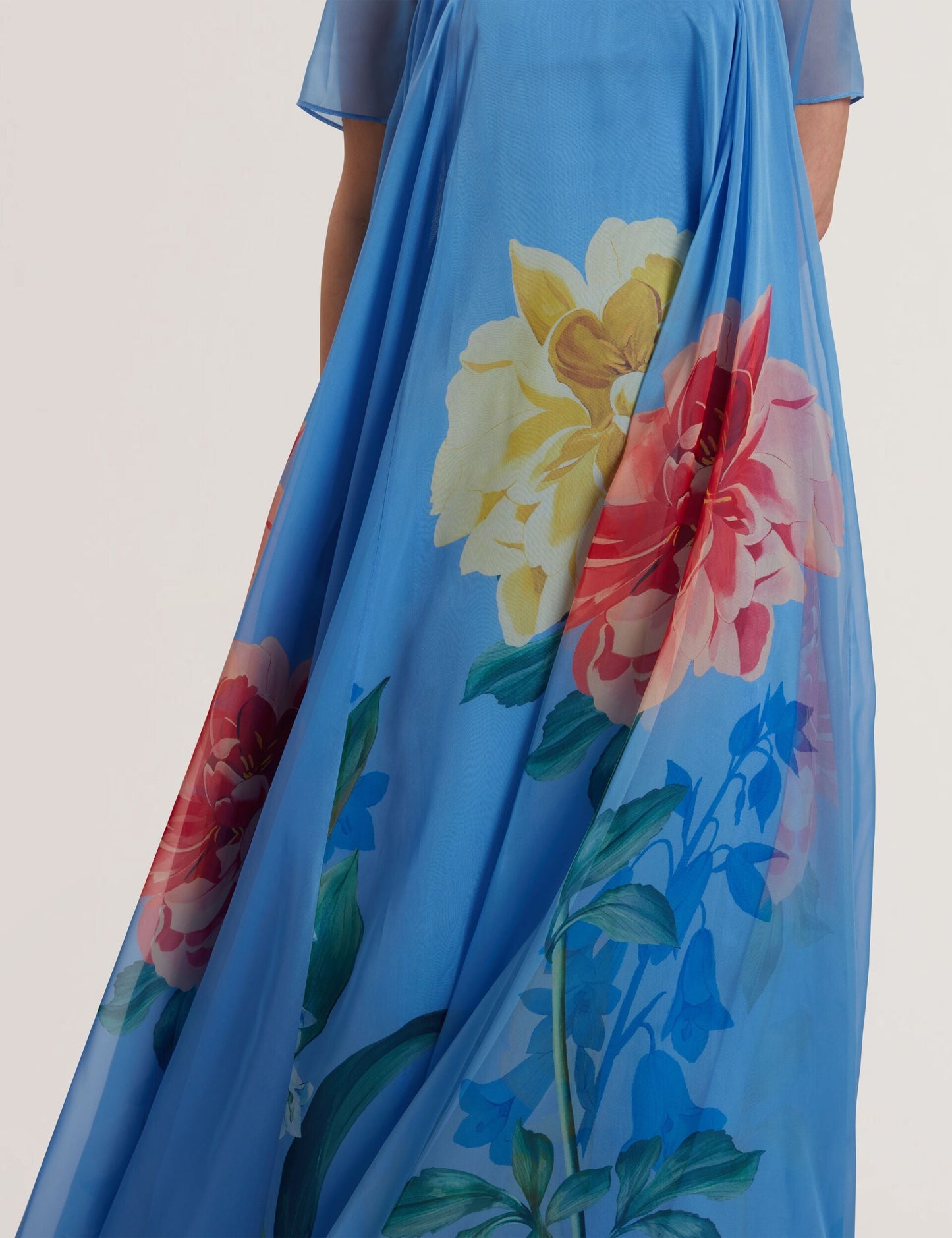 Ted Baker MALRIE - Sheer Neck Floral Trapeze Maxi Dress MID BLUE