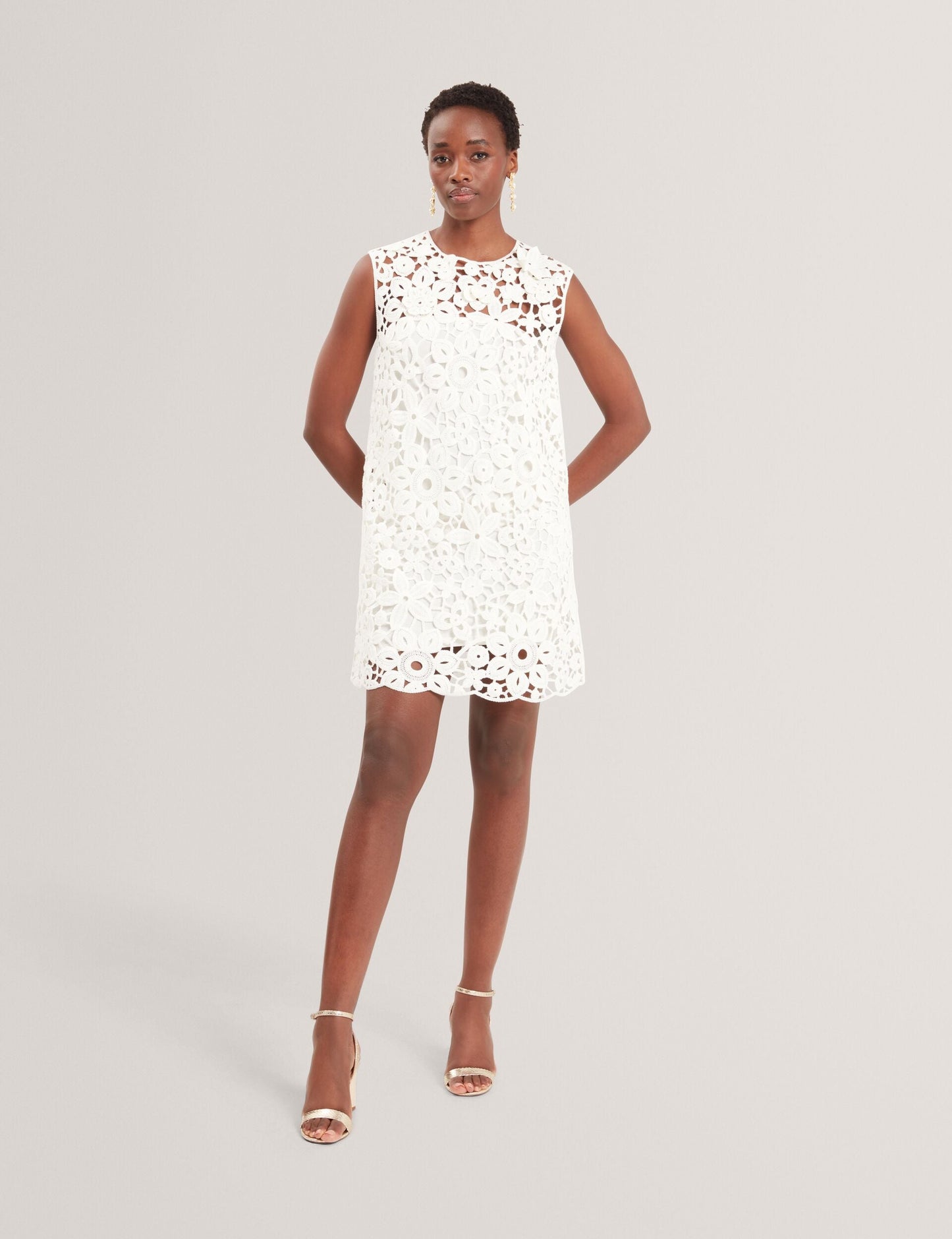 Ted Baker MIIKKA - Crochet Sleeveless Mini Shift Dress WHITE