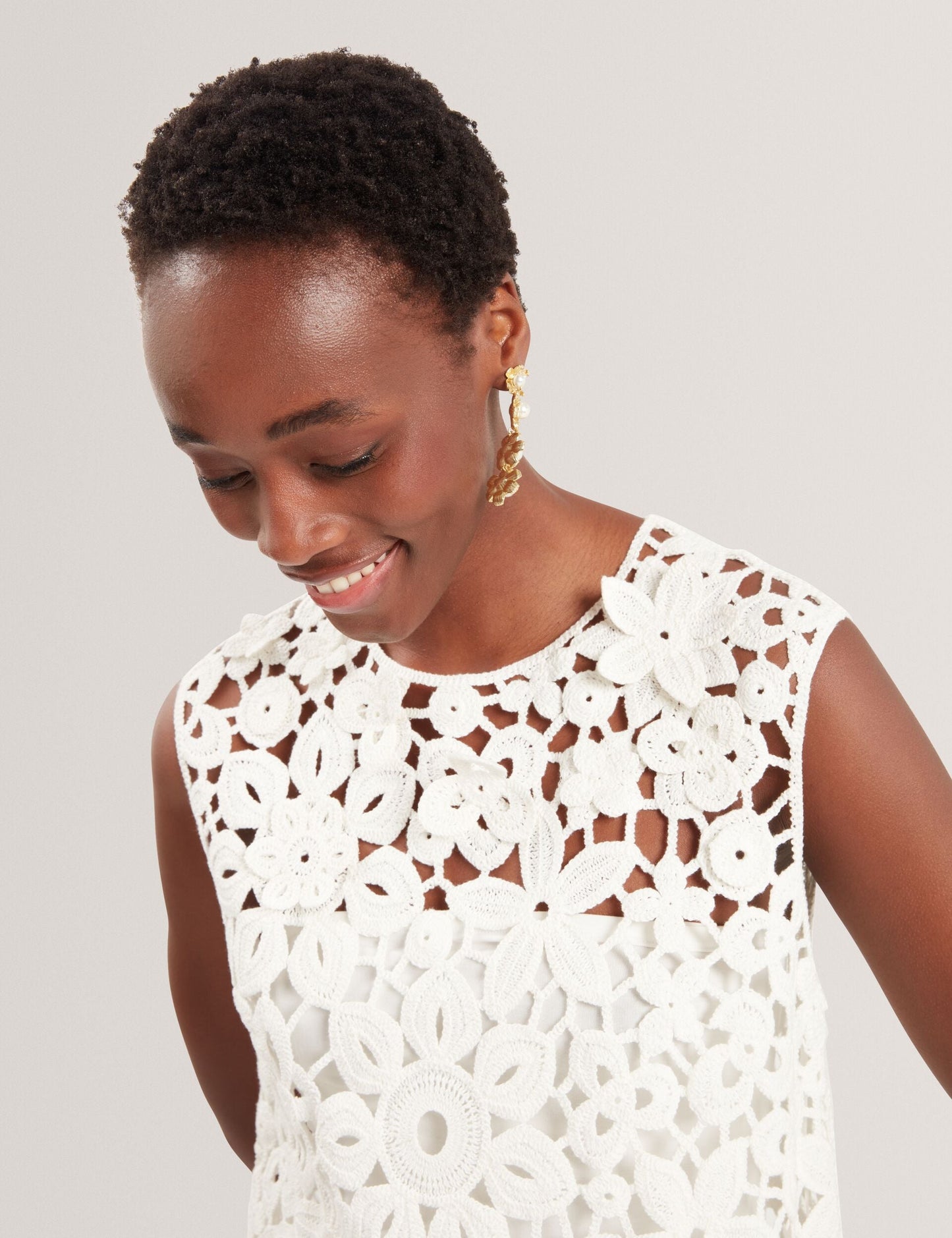 Ted Baker MIIKKA - Crochet Sleeveless Mini Shift Dress WHITE