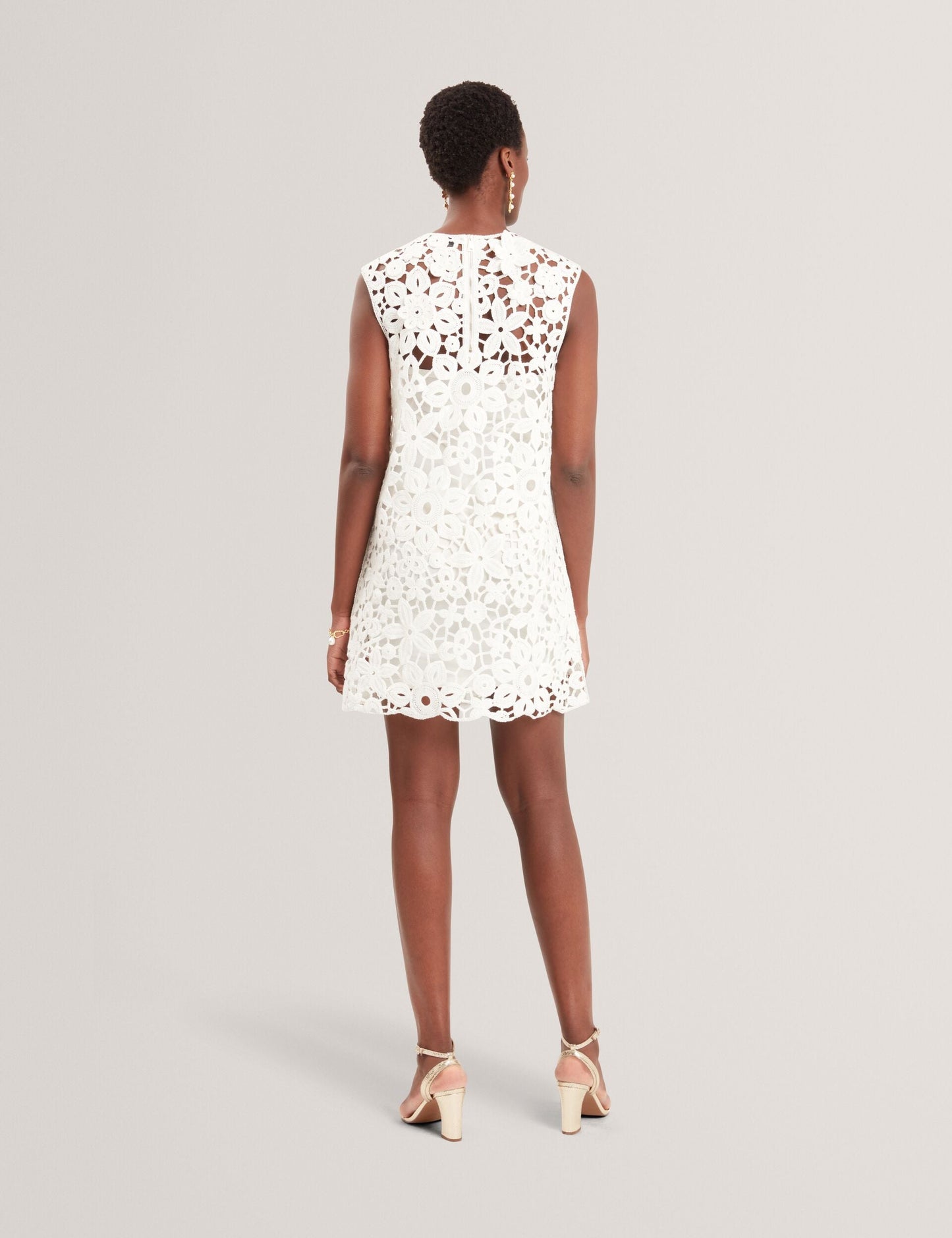 Ted Baker MIIKKA - Crochet Sleeveless Mini Shift Dress WHITE