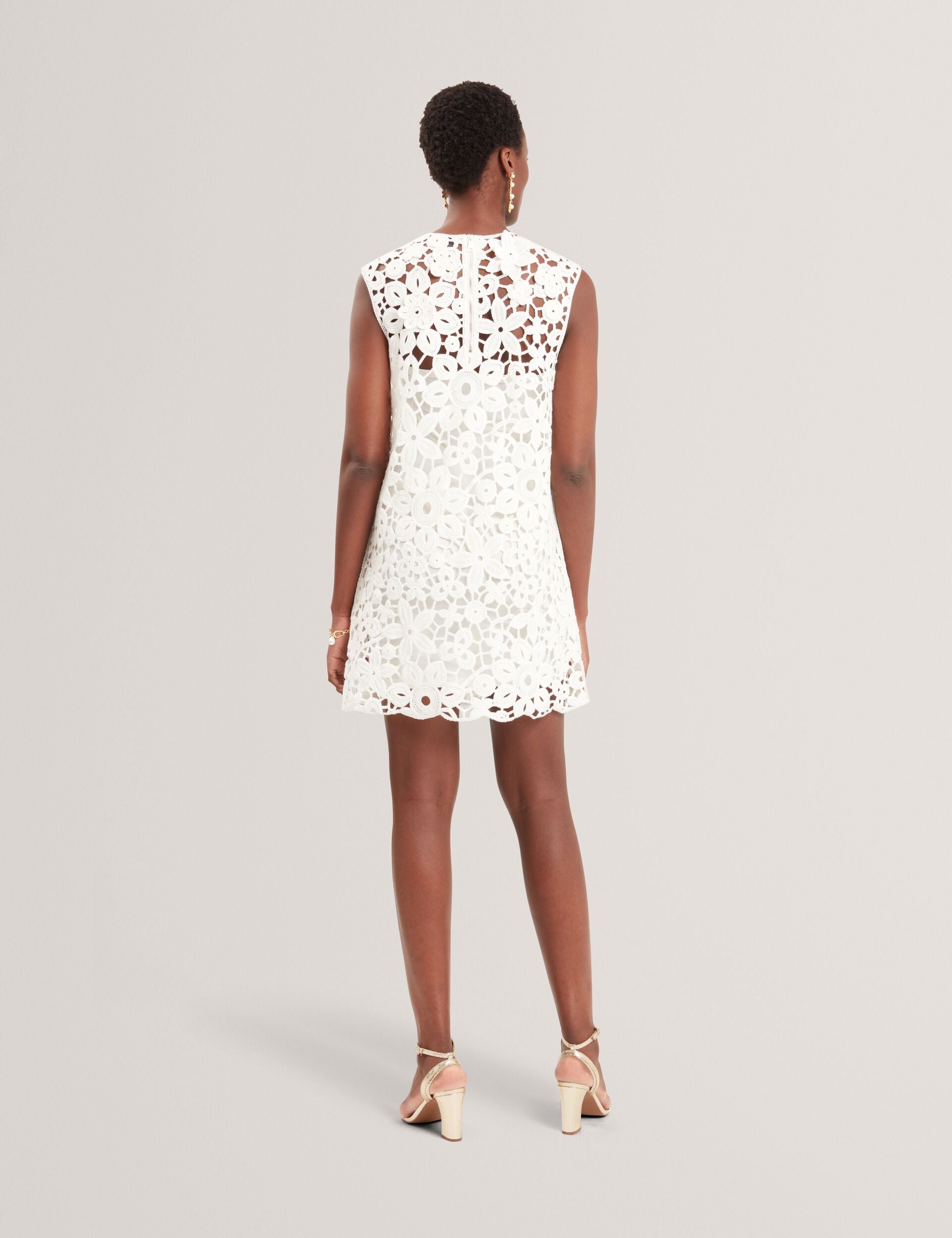 Ted Baker MIIKKA - Crochet Sleeveless Mini Shift Dress WHITE