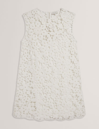 Ted Baker MIIKKA - Crochet Sleeveless Mini Shift Dress WHITE