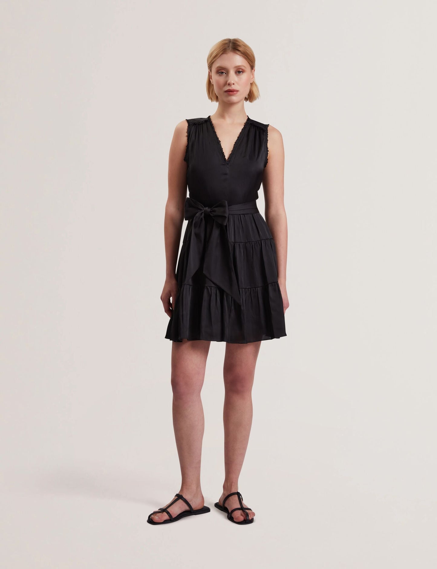 Ted Baker OTIANA - Sleeveless Tie Waist Tiered Mini Dress BLACK