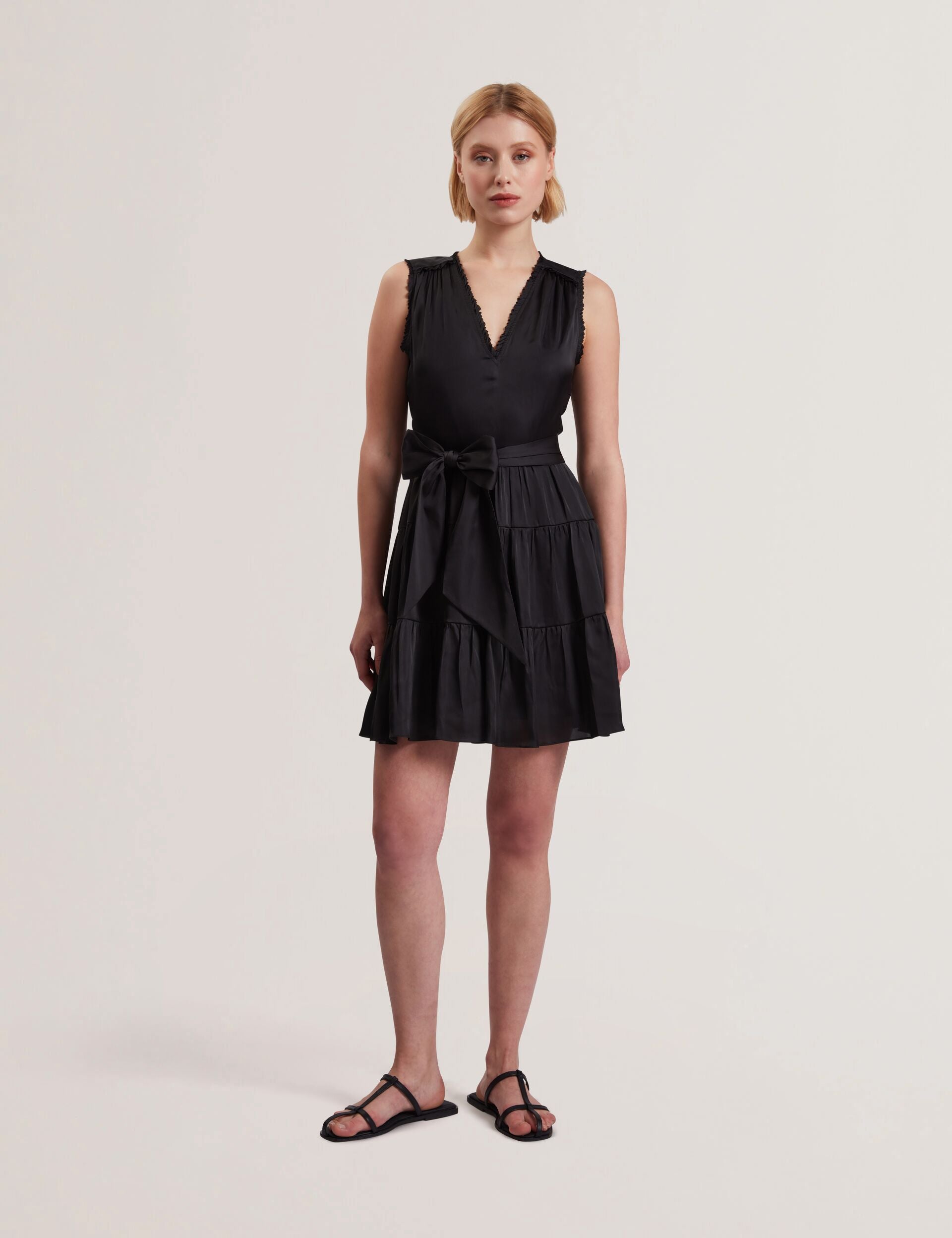 Ted Baker OTIANA - Sleeveless Tie Waist Tiered Mini Dress BLACK