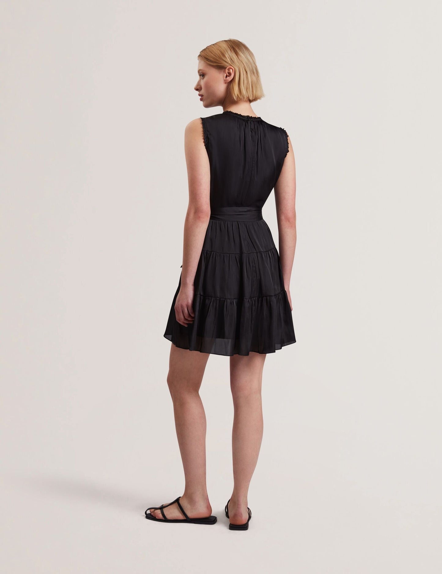 Ted Baker OTIANA - Sleeveless Tie Waist Tiered Mini Dress BLACK