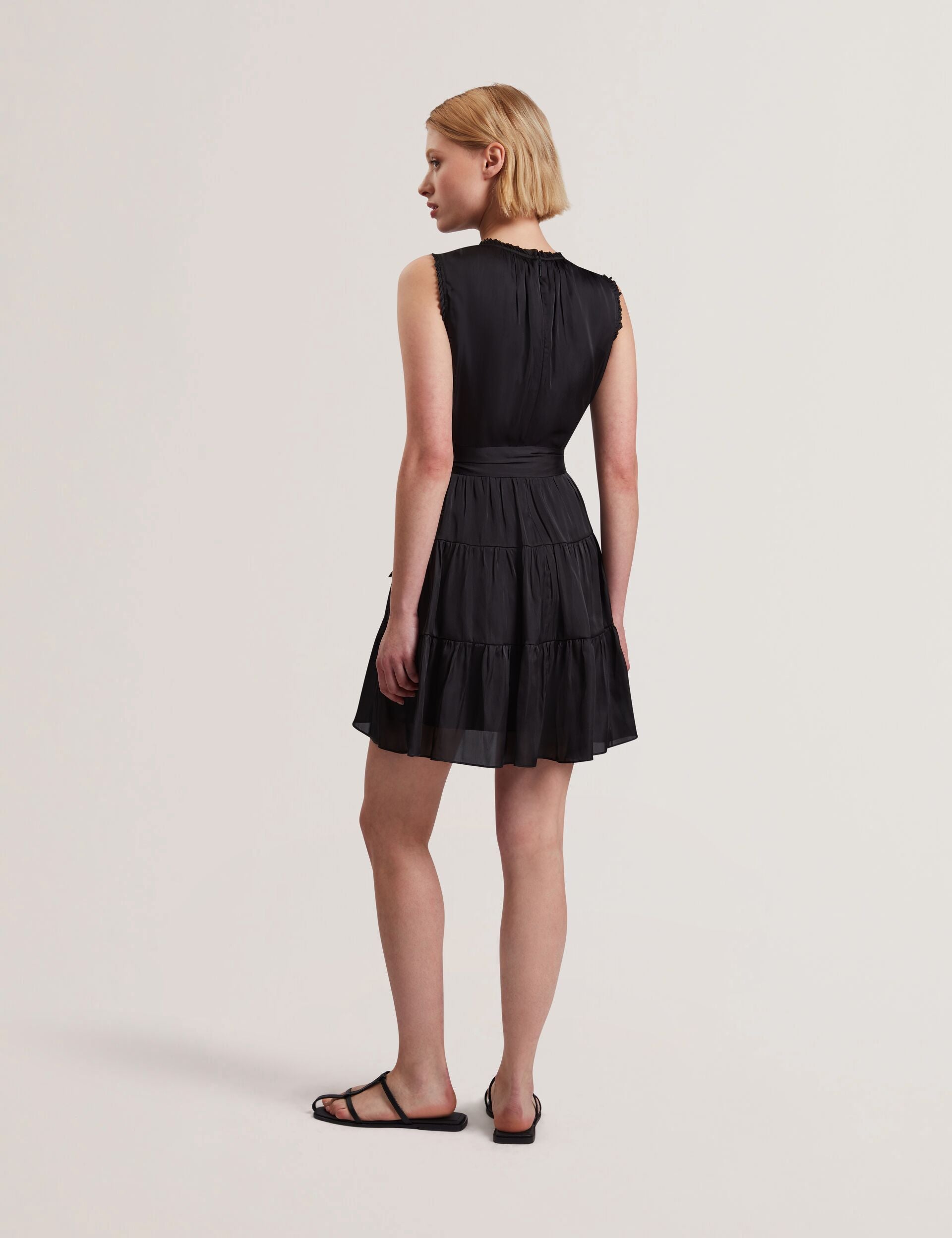 Ted Baker OTIANA - Sleeveless Tie Waist Tiered Mini Dress BLACK