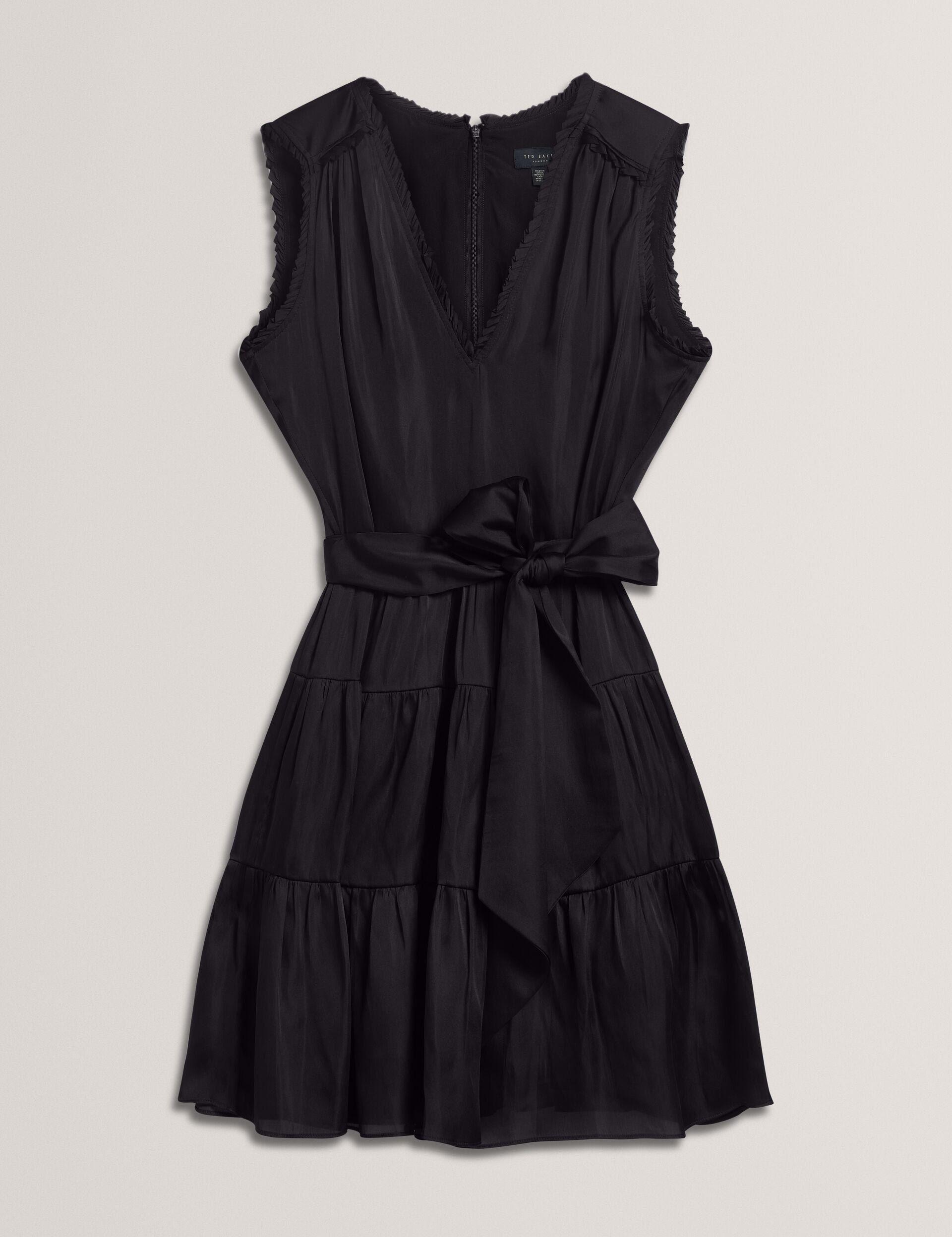 Ted Baker OTIANA - Sleeveless Tie Waist Tiered Mini Dress BLACK