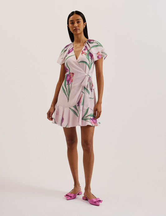 Ted Baker FASNIA - Floral Angel Sleeve Wrap Mini Dress LIGHT PINK