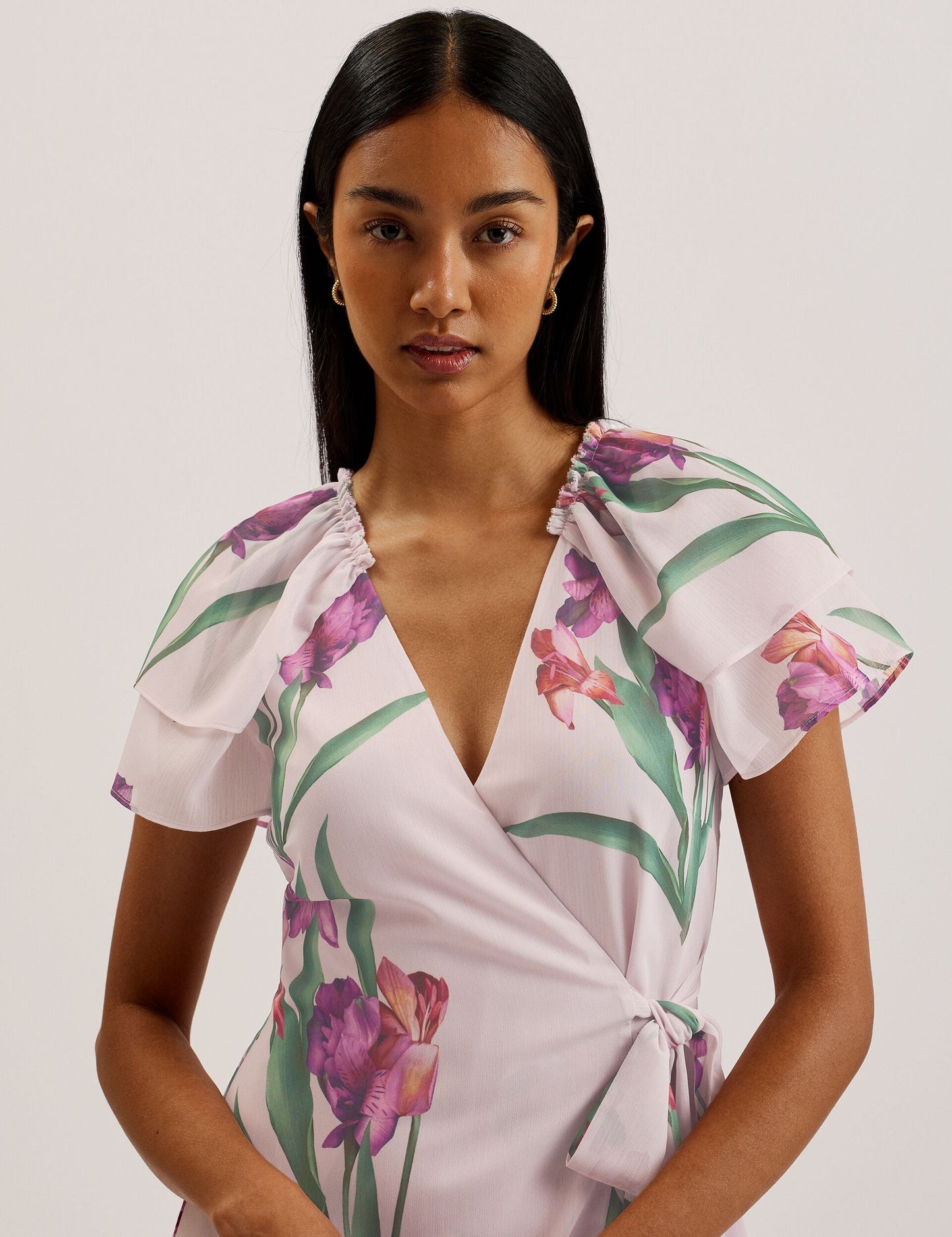 Ted Baker FASNIA - Floral Angel Sleeve Wrap Mini Dress LIGHT PINK