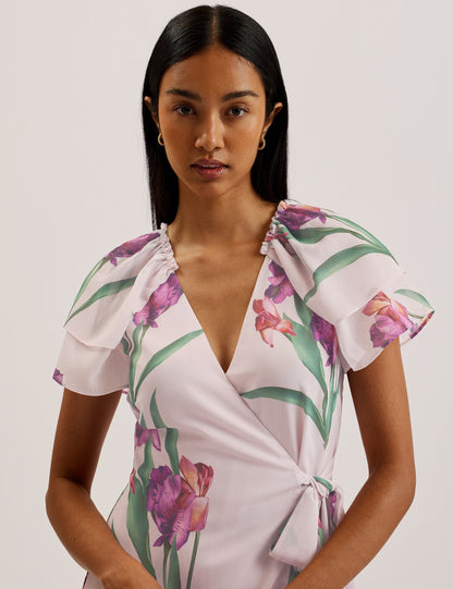 Ted Baker FASNIA - Floral Angel Sleeve Wrap Mini Dress LIGHT PINK