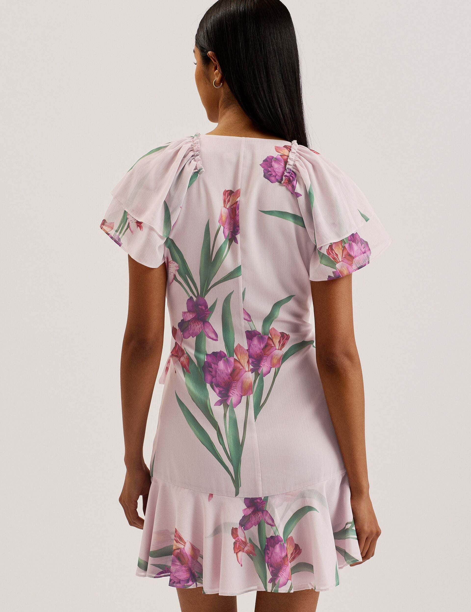 Ted Baker FASNIA - Floral Angel Sleeve Wrap Mini Dress LIGHT PINK
