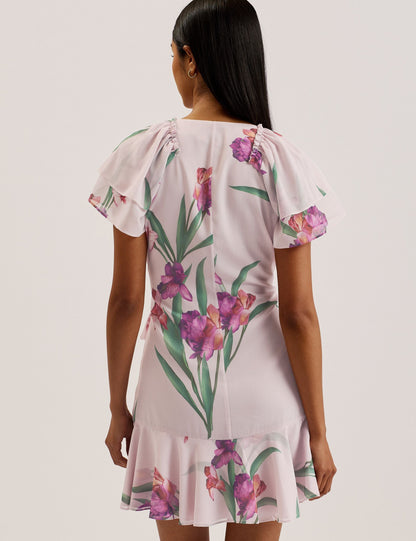 Ted Baker FASNIA - Floral Angel Sleeve Wrap Mini Dress LIGHT PINK