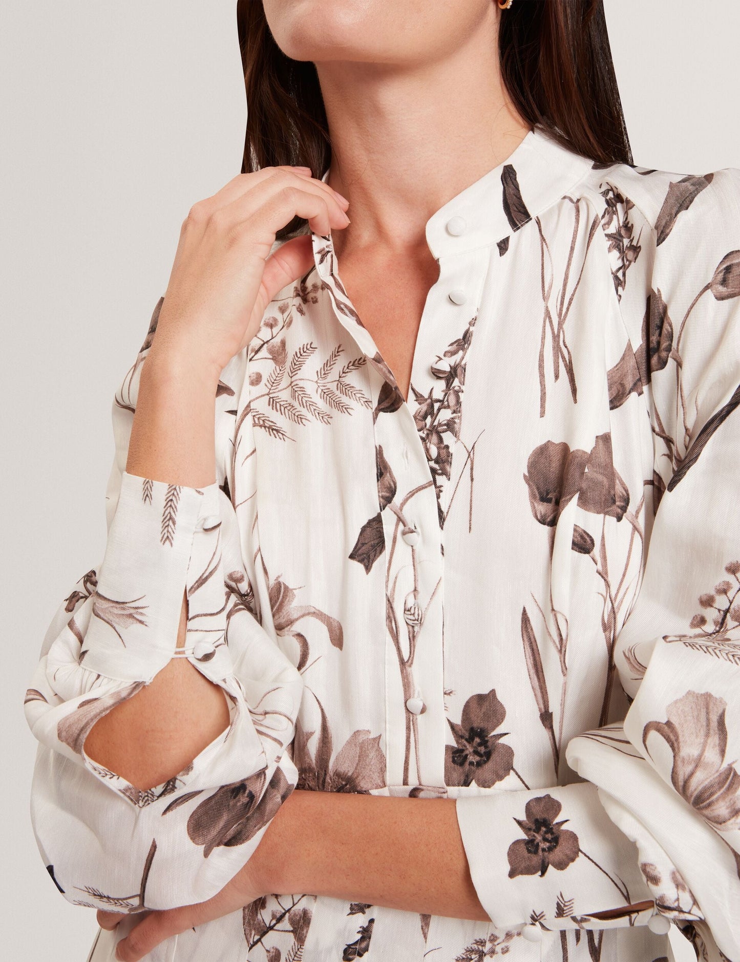 Ted Baker ELODIZA - Sepia Print Linen Silk Mini Shirt Dress IVORY