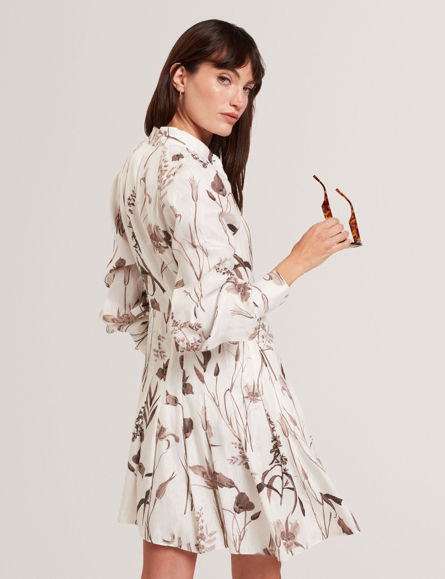 Ted Baker ELODIZA - Sepia Print Linen Silk Mini Shirt Dress IVORY