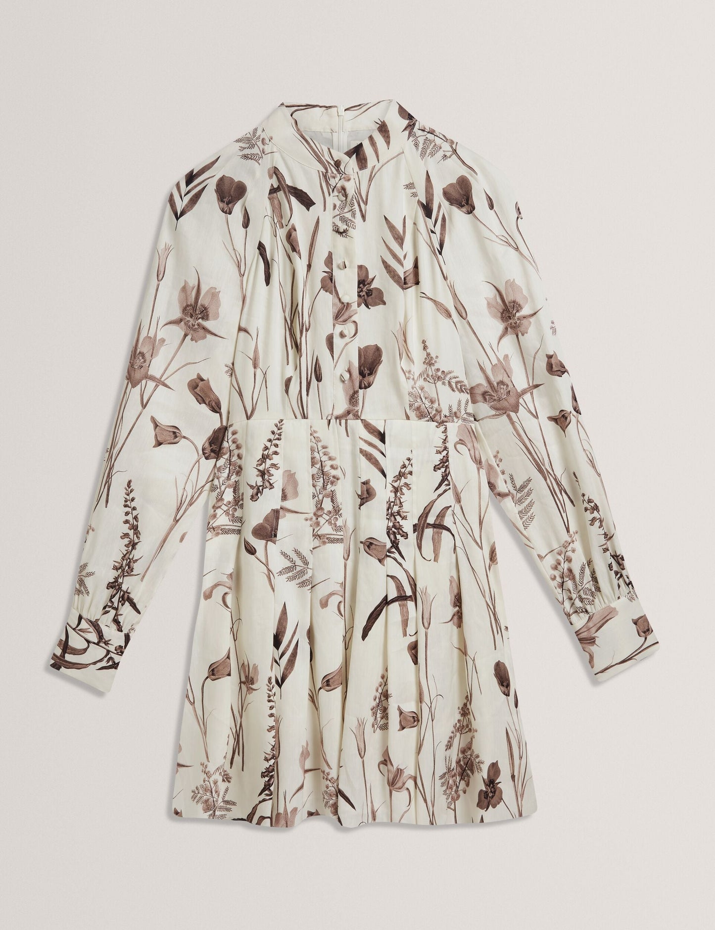 Ted Baker ELODIZA - Sepia Print Linen Silk Mini Shirt Dress IVORY
