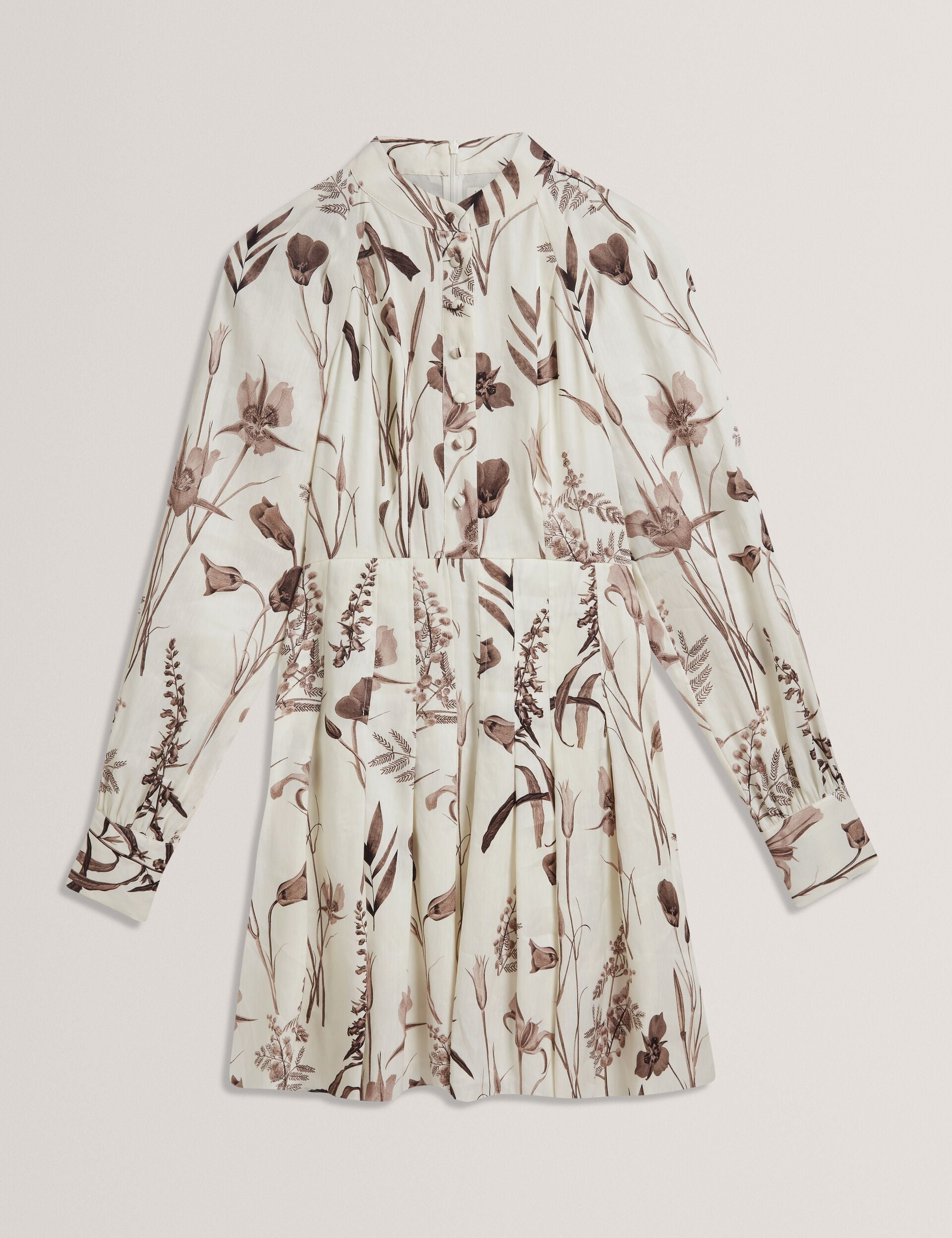 Ted Baker ELODIZA - Sepia Print Linen Silk Mini Shirt Dress IVORY