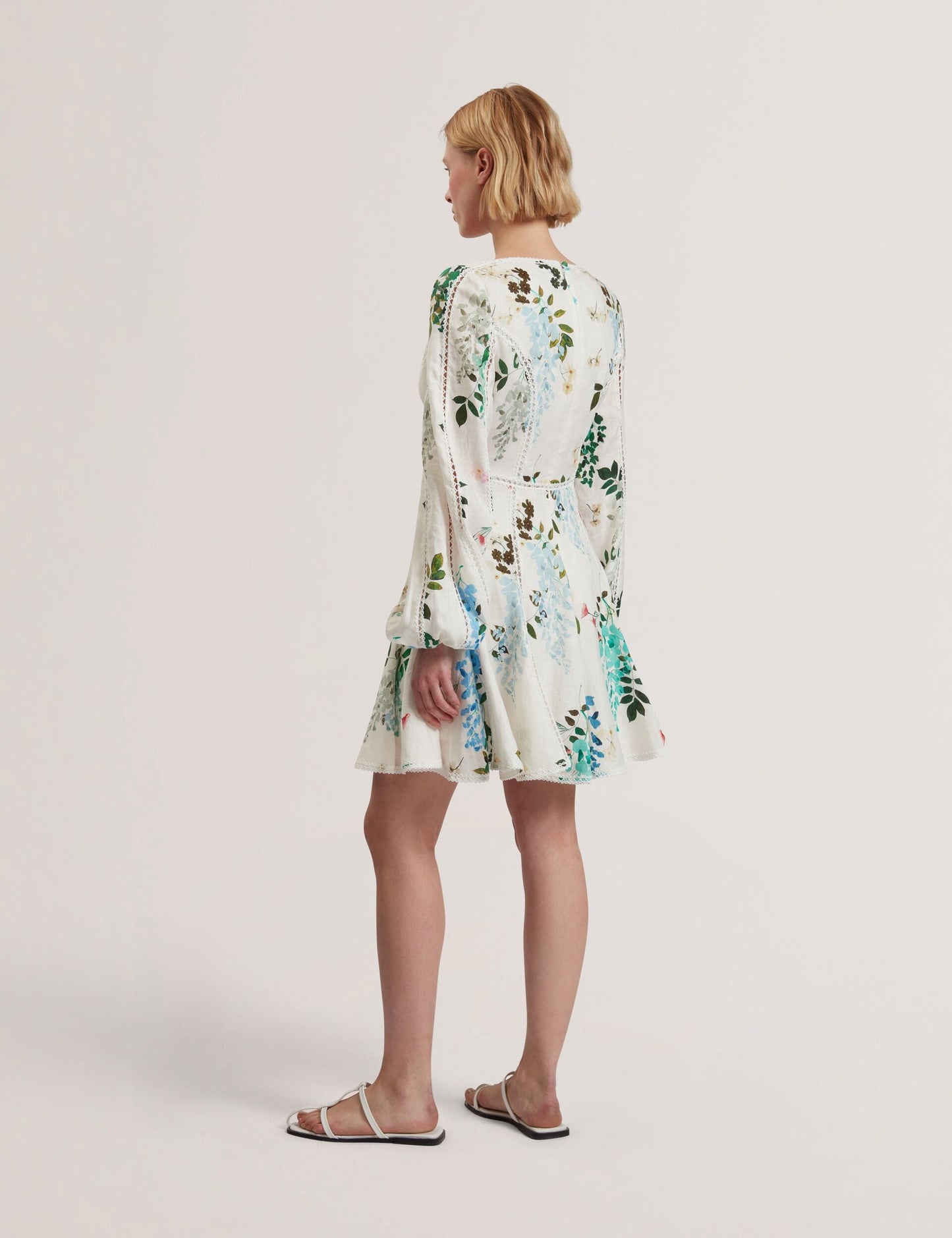 Ted Baker BELVIDA - Floral Crochet Trim Linen Mini Dress WHITE