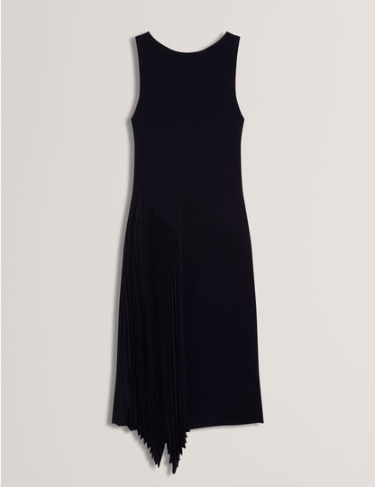 Ted Baker AZZINA - Pleated Panel Sleeveless Knitted Midi Dress NAVY