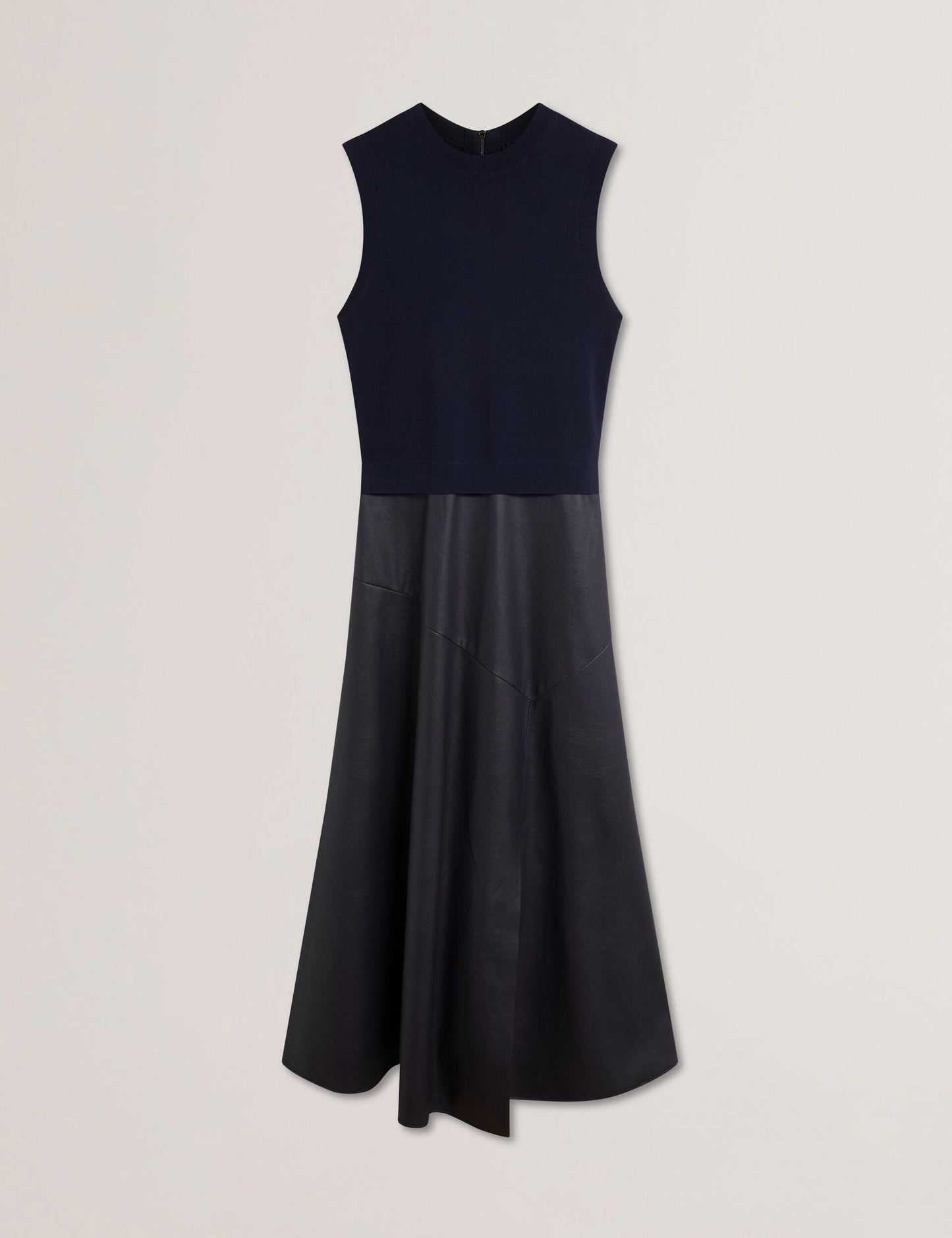 Ted Baker LABASA - Sleeveless Knit Faux Leather Midi Dress NAVY