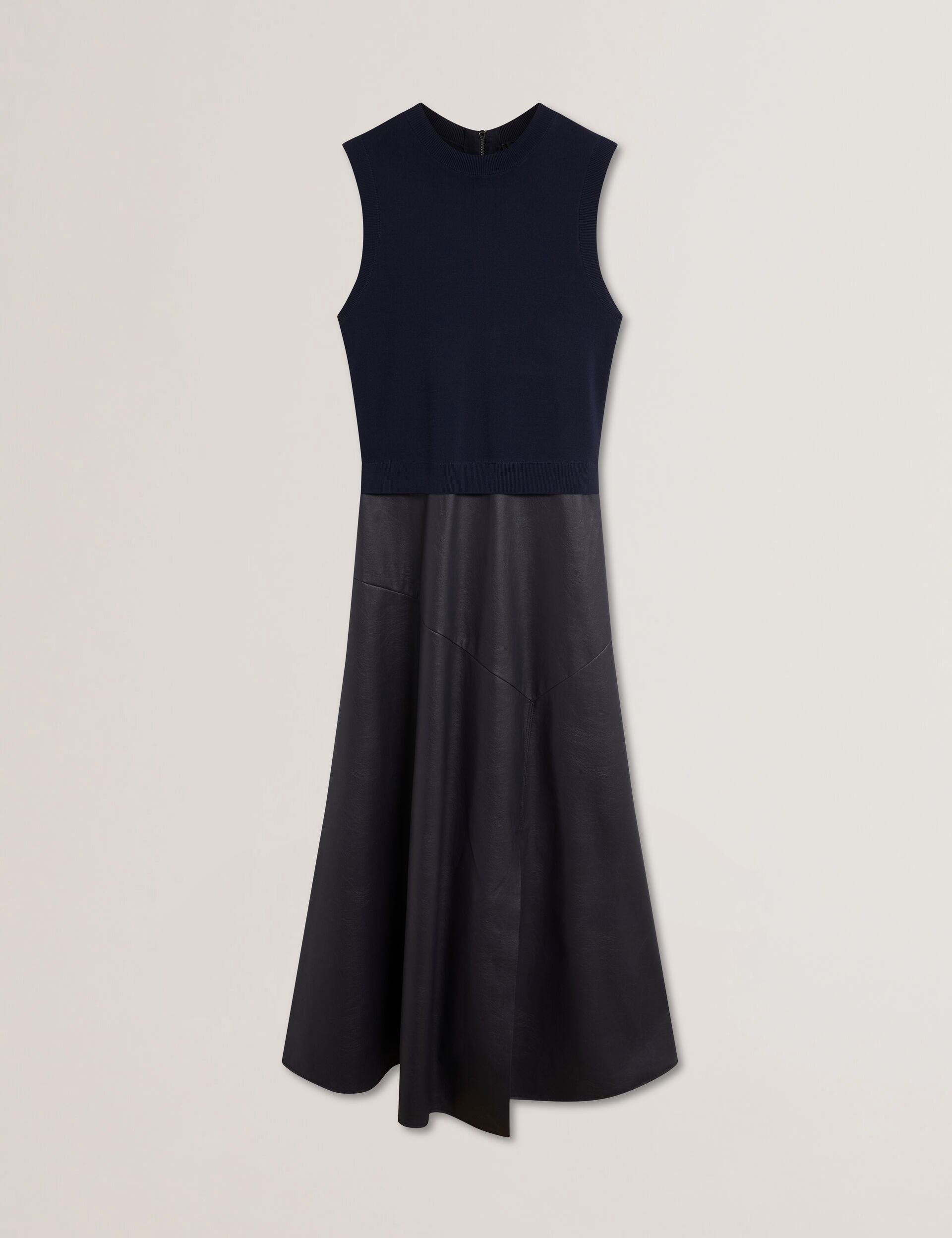 Ted Baker LABASA - Sleeveless Knit Faux Leather Midi Dress NAVY