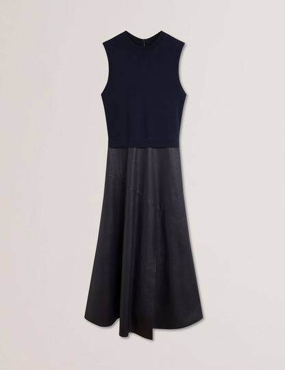 Ted Baker LABASA - Sleeveless Knit Faux Leather Midi Dress NAVY