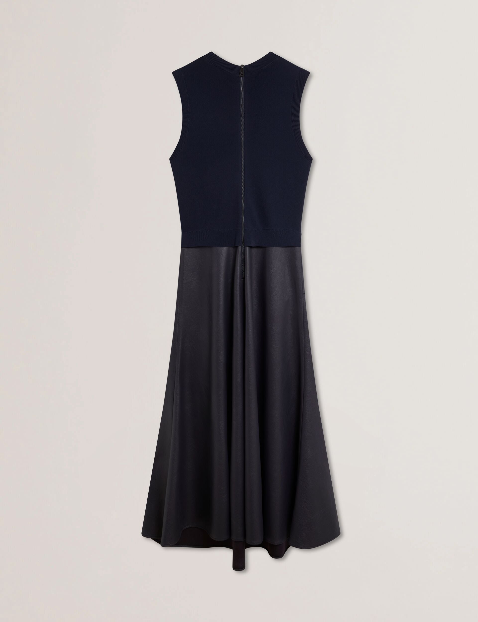 Ted Baker LABASA - Sleeveless Knit Faux Leather Midi Dress NAVY