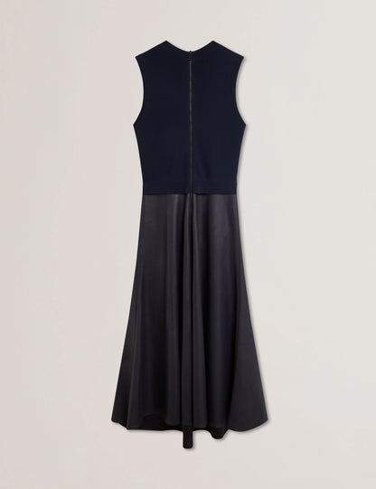 Ted Baker LABASA - Sleeveless Knit Faux Leather Midi Dress NAVY