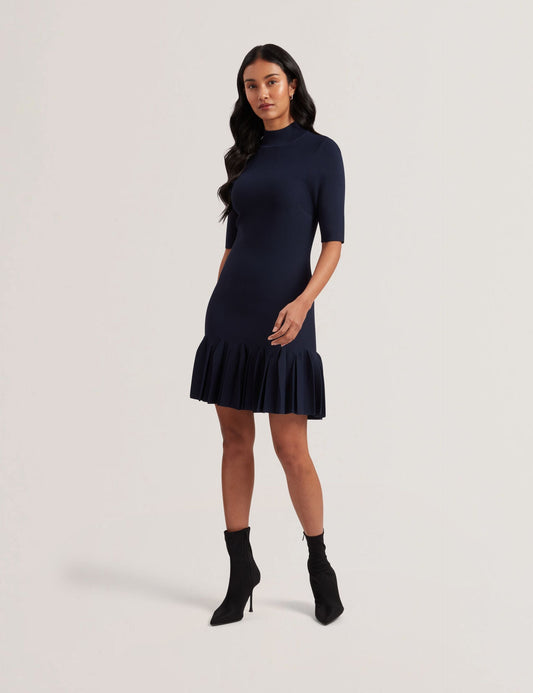 Ted Baker CANDDY - Pleated Hem Bodycon Knit Mini Dress DARK BLUE