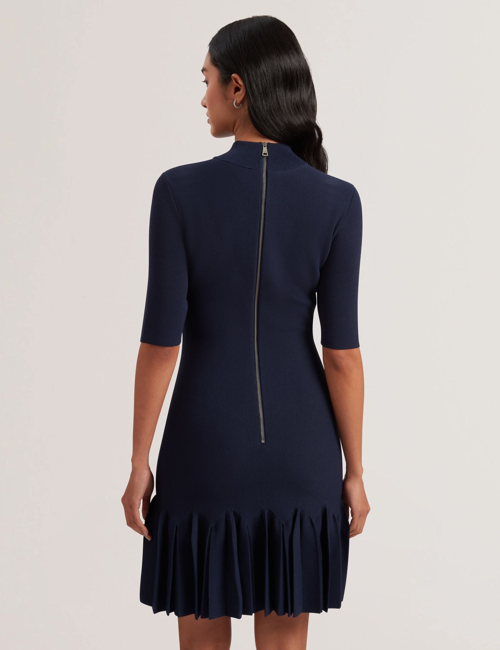 Ted Baker CANDDY - Pleated Hem Bodycon Knit Mini Dress DARK BLUE