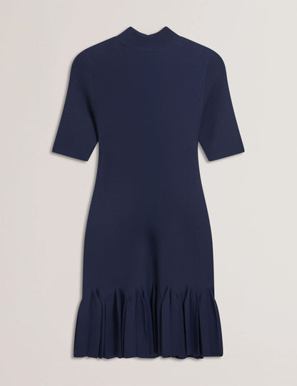 Ted Baker CANDDY - Pleated Hem Bodycon Knit Mini Dress DARK BLUE