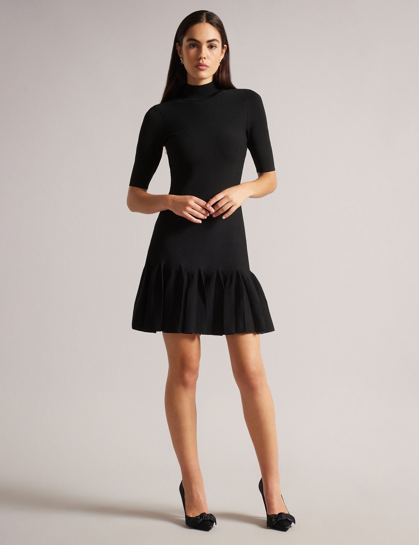 Ted Baker CANDDY - Pleated Hem Bodycon Knit Mini Dress BLACK