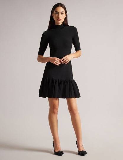 Ted Baker CANDDY - Pleated Hem Bodycon Knit Mini Dress BLACK