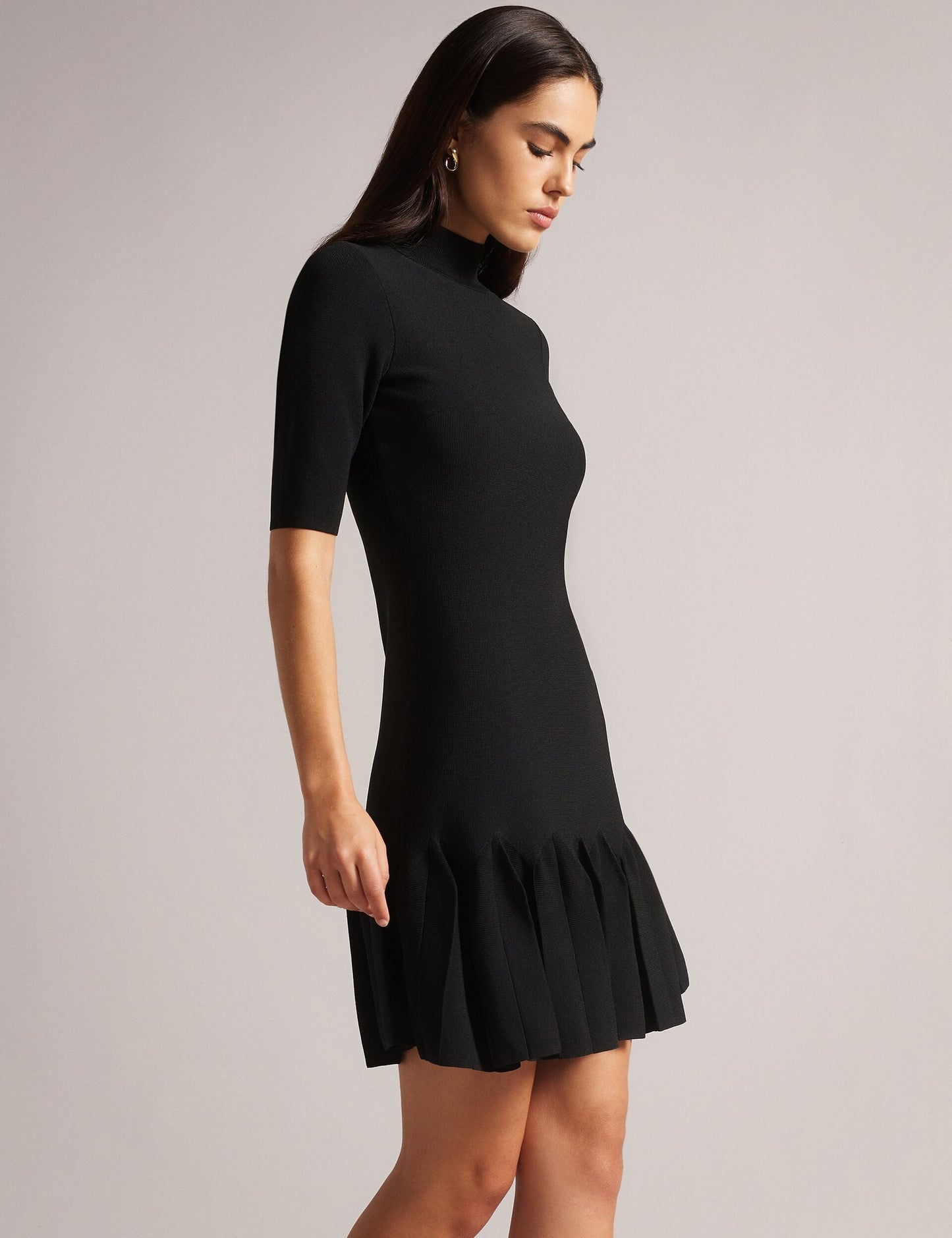 Ted Baker CANDDY - Pleated Hem Bodycon Knit Mini Dress BLACK