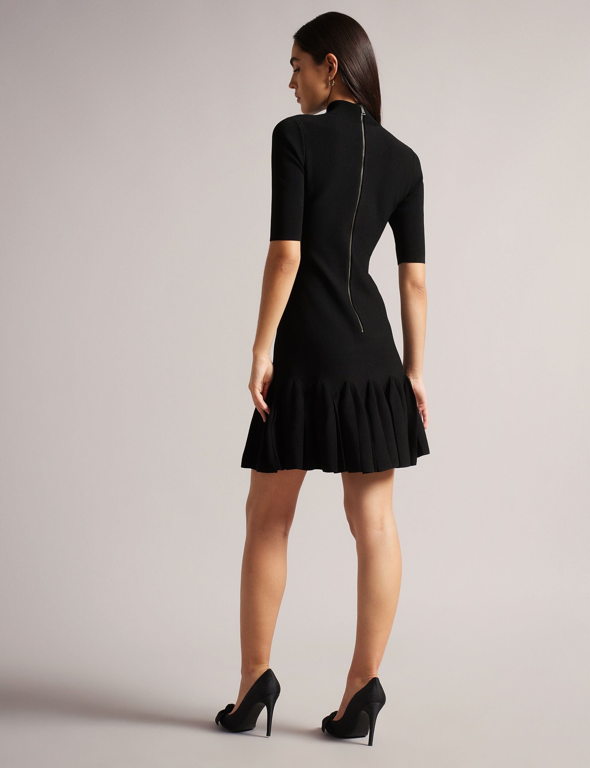 Ted Baker CANDDY - Pleated Hem Bodycon Knit Mini Dress BLACK